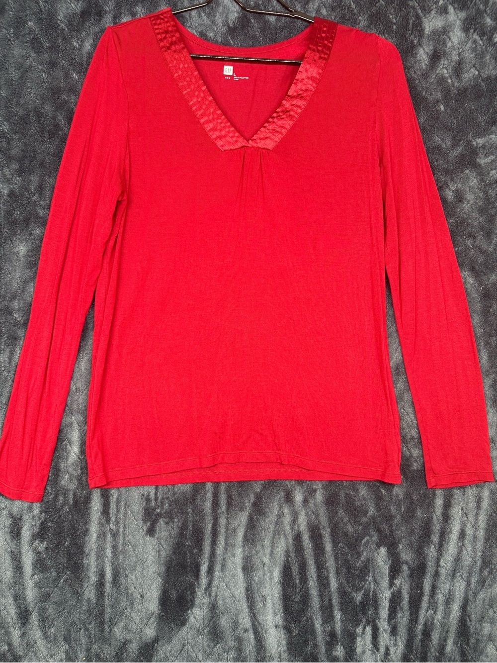 GAP Red V-Neck Long Sleeve Top with Satin Trim